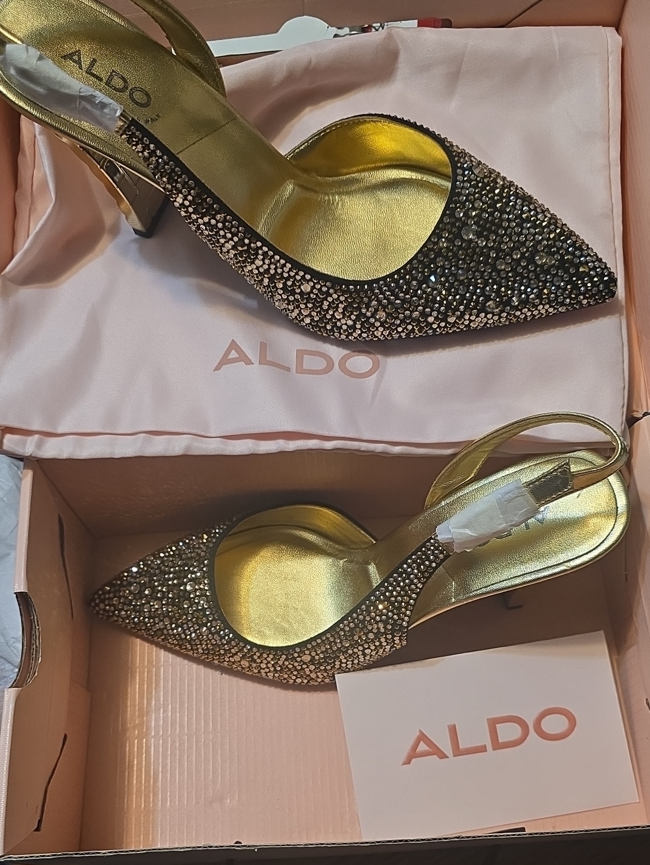 Aldo Gold Crystal Pointed-Toe Slingback Heels